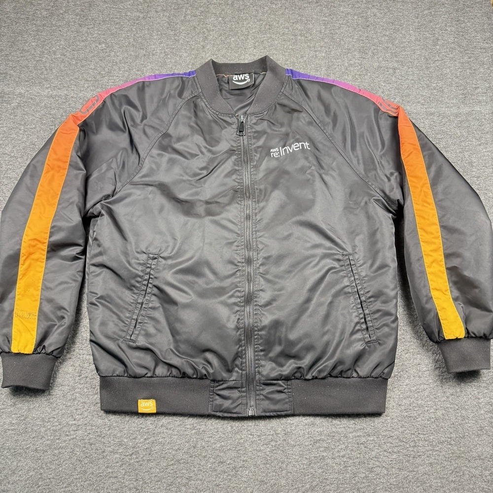 Amazon AWS re:Invent Jacket Mens XL Black Convention Full Zip Bomber
